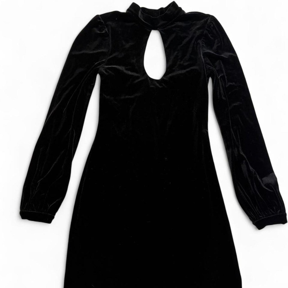 Silence + Noise Black Velvet Keyhole Mock Neck Long Sleeve Dress